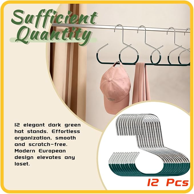 Dark Green Scarf Hangers Hat Hangers for Closet 12 Pcs Metal Scarf Hangers with Non Slip Grip,Belt Tie Organizer Storage Holders for Scarves Tank Tops Caps,Dark Green