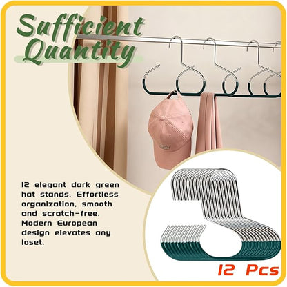 Dark Green Scarf Hangers Hat Hangers for Closet 12 Pcs Metal Scarf Hangers with Non Slip Grip,Belt Tie Organizer Storage Holders for Scarves Tank Tops Caps,Dark Green
