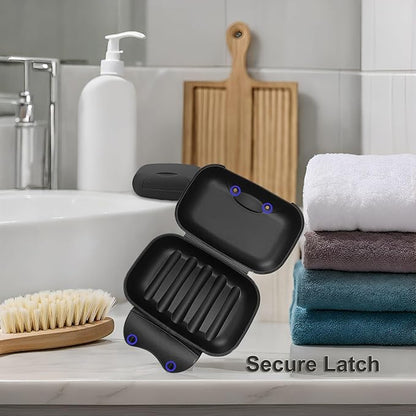 Soap Holder Container, Portable Bar Soap Saver Scrubber Case for Bathroom and Kitchen (Black)