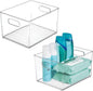 iDesign Small Stackable Plastic Bathroom Storage Bin with Handles - Set of 2 - Clear - Made in USA