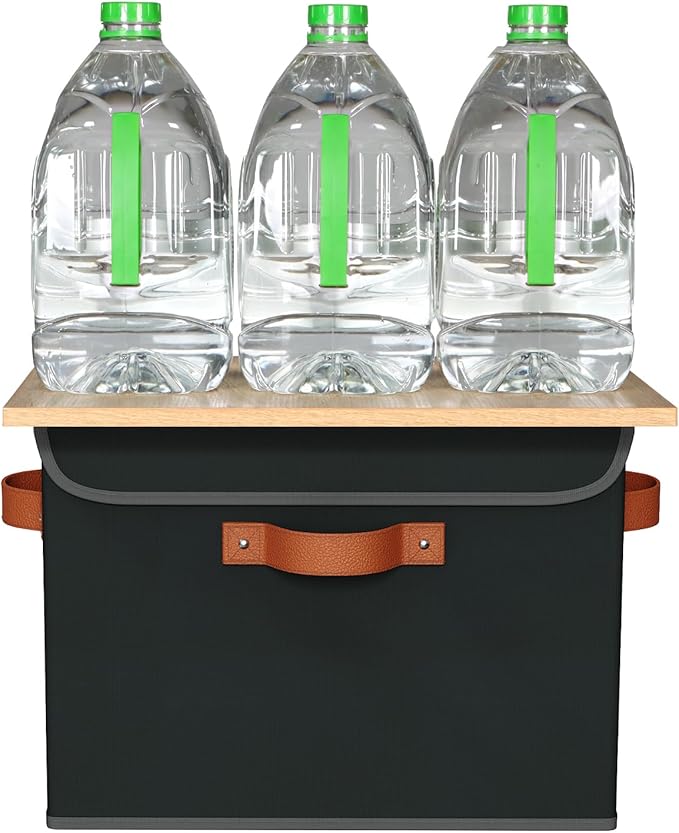 Univivi Heavy Duty Fabric Storage Bins with Lid, Large 17" 10 Gallon Stackable Storage Cube with Leather Handles, Decorative Storage Boxes with Lids for Bedroom, Closet, Nursery, Office, 3-Pack(Black)