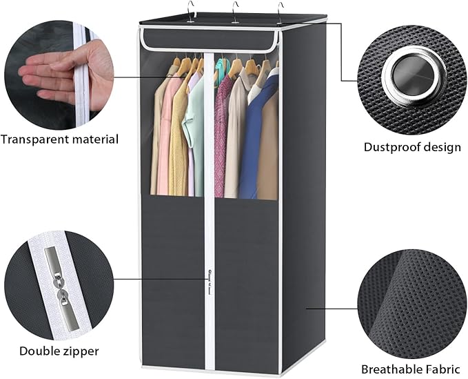 Univivi Garment Bags for Hanging Clothes, 2 Pack Large Clothes Storage Bags Closet Organizer with Clear Window, Premium Hanging Garment Storage Bag for Suits, Coats, Dresses, 40" (Dark Grey)