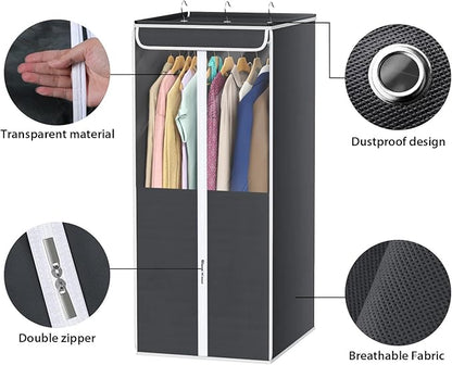 Univivi Garment Bags for Hanging Clothes, 2 Pack Large Clothes Storage Bags Closet Organizer with Clear Window, Premium Hanging Garment Storage Bag for Suits, Coats, Dresses, 40" (Dark Grey)
