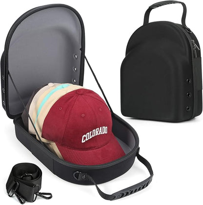 GERMUN Hard baseball hat case, Hat Carrier Travel Case with Adjustable Shoulder Strap, Hat cap case for 6 Baseball Caps - Perfect for Traveling & At-Home Storage (Black with Grey)