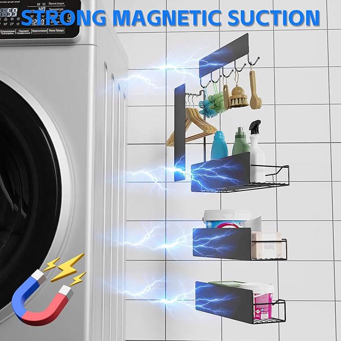 Magnetic Spice Rack for Refrigerator, 5 Pack Magnetic Fridge Organizer Shelves, Strong Magnet, No Drilling, Space Saving Shelf Organizer for Kitchen, Refrigerator & Laundry Room Storage (Grey)