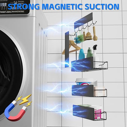 Magnetic Spice Rack for Refrigerator, 5 Pack Magnetic Fridge Organizer Shelves, Strong Magnet, No Drilling, Space Saving Shelf Organizer for Kitchen, Refrigerator & Laundry Room Storage (Grey)
