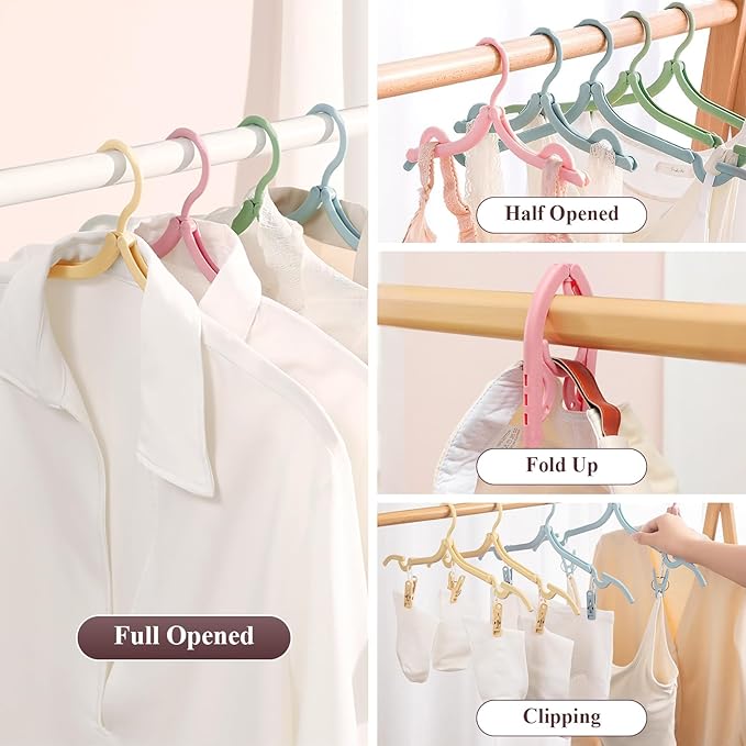 SANLIKE 24 Pcs Travel Hangers with 48 Pcs Clips Folding Travel Hangers Non Slip Plastic Clothes Hangers Collapsible Portable Coat Hanger Drying Rack for Suitcase Flying Camping Hotel (24 Packs)
