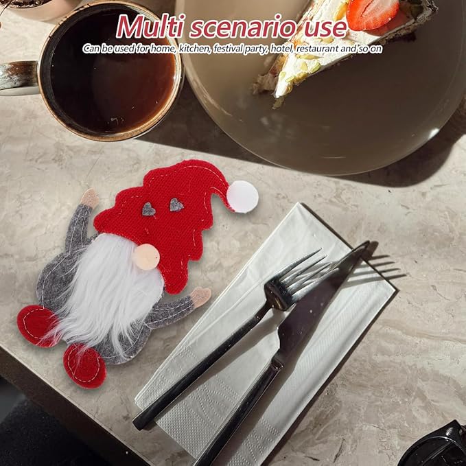 Luxshiny 12pcs Christmas Tableware Bags Gnome Cutlery Bags Xmas Cutlery Pouch Cover Holiday Table Flatware Pouches for Chopsticks Spoon Fork Christmas Table Decorations