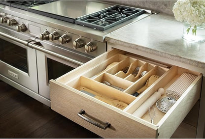 Rev-A-Shelf Trim-to-Custom-Fit Silverware Drawer Organizer for Kitchen Utensil Cutlery Cabinet Storage, Natural Maple Wood 9 Compartment Tray Insert 4WCT-3SH