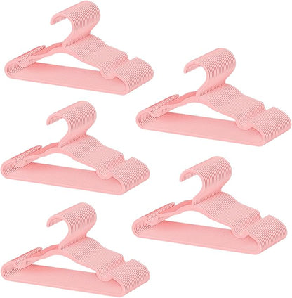 100 Pack Baby Plastic Hangers,12.83" Ultra-Thin,Non-Slip Hangers for Children. Ideal for Closets and Nurseries.Designed for Newborns and Children's Clothing,Including Trousers,Coat,Dresses.(Pink)
