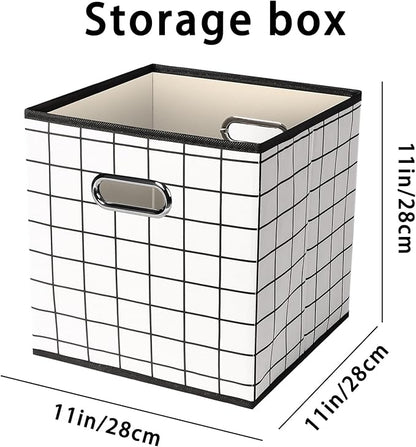 Fabric Cloth Storage Bins,Fabric Cube Organizer with Dual Handles Foldable Cube Storage Baskets for Home Bedroom Storage,Set of 6,(White grid)