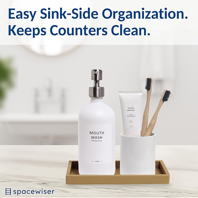 Spacewiser Countertop and Vanity Tray – Small 7.7" Silicone Soap Dispenser Trays, Flexible Bathroom Trays, Dish Soap Holder Kitchen Counter Caddy, Organizer Sink Tray for Soaps Bottles, Sponge, Keys
