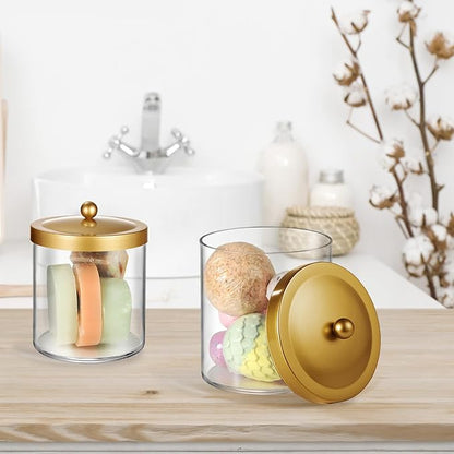 Amolliar 50 Oz Apothecary Jar - Clear Container with Stainless Steel Lid, Plastic Jar for Laundry Room Organization & Pods Storage, Bathroom Vanity Organizer, Kitchen Countertop Cantainer (Gold)