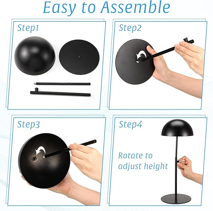 Sintuff 4 Pcs Hat Display Stand:adjustable 7.9-15.7inch Wigs Head Holder Stand Non Slip Stainless Steel Metal Rack for Multiple Hats Wig Storage Styling Practice(Black,Round Base)