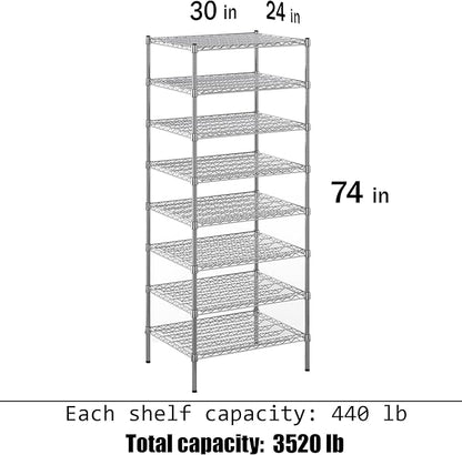 24" Deep x 30" Wide x 74" Height Wire Shelving Kit | 8-Tier | NSF Commercial Storage Rack Unit