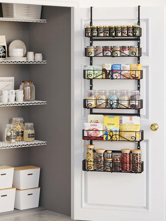 6-Tier Over the Door Pantry Organizer, Pantry Organization And Storage, 60.4"H Adjustable Metal Hanging Storage Organizer Metal Shelving for Home & Kitchen, Office Laundry Room Bathroom Black