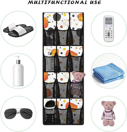 Pumpkin Door Hanging Shoe Organizer for Thanksgiving Day Home Decor Mesh Fabric Shoe Organizer Over The Door for Living Room,4 Metal Hook with 12 Pockets