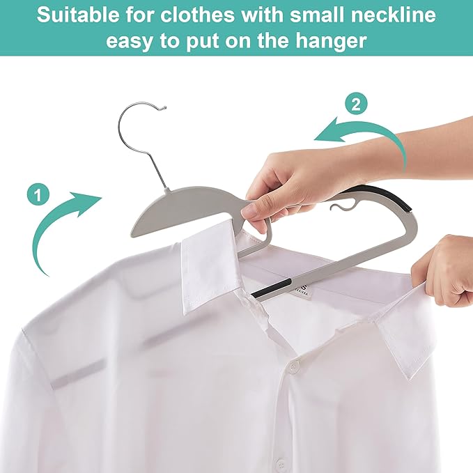 VECELO 50 Pack Coat Hangers, Premium Quality Plastic Suit Clothes Hanger, Non-Slip, Heavy-Duty, S-Shaped Opening, 360º Swivel Hook, Space-Saving for Bedroom Closet