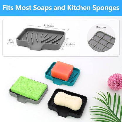 AIMAIAIMAI 3-Pack Silicone Soap Dish Set – Bar Soap Holder with Self-Draining Design, Easy-Clean Tray for Shower, Bathroom, Kitchen, and Tub