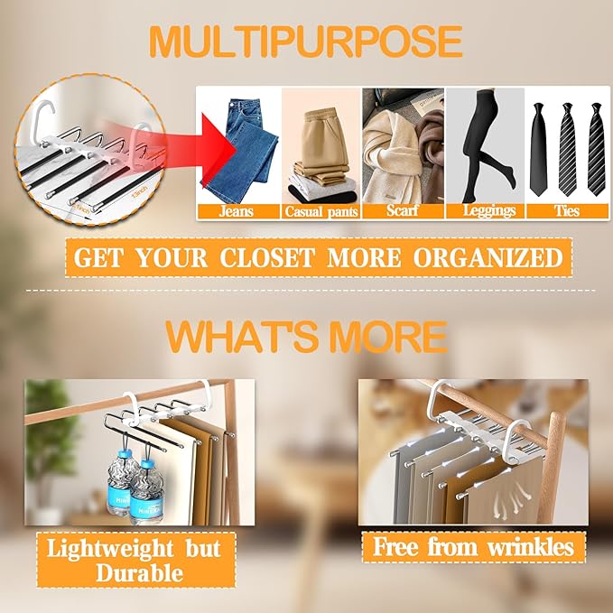 Pants Hangers Space Saving - 2 Pack - Closet Organizers and Storage, Hanger for Jeans Trousers Clothes