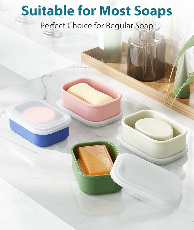Quatish Compact Leakproof Travel Soap Case, Silicone Soap Box with Draining Layer, Enhanced Soap Container, Suitable for Camping, Gym, Bathroom, Outdoor Essentials, Green