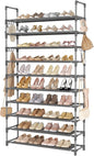 LANTEFUL Tall Shoe Rack 10 Tier Shoe Organizer Large Shoe Shelf with 18 Hooks Storage for 50 Pair Sneaker and Boot, Stackable Vertical Shoe Rack Organizer for Closet, Entryway, Bedroom, Grey