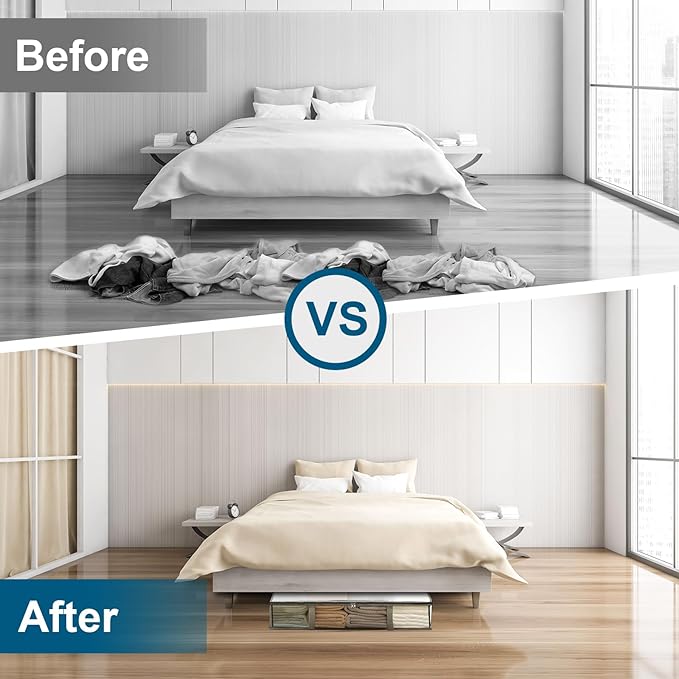 4 Packs Under Bed Storage Containers Bins, Humid-Proof Plastic Underbed Storage Bins, Closet Organizers and Clothes Storage Bags, Under the Bed Blanket Storage with Handles for Clothes,Bedroom