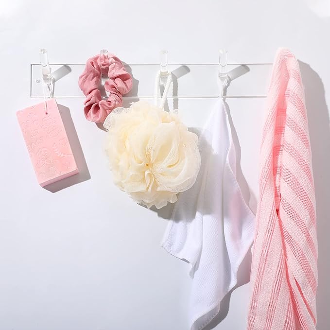 Chunful 1 Pcs Acrylic Wall Mounted Necklaces Organizer with 6 Hooks Clear Adhesive Jewelry Wall Mount Hanging Hooks for Necklaces Bracelets Rings Chains