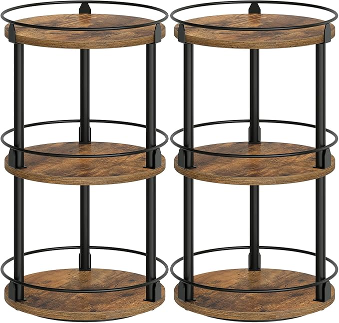YATINEY Spice Rack, Set of 2 Lazy Susan Organizer, 3-Tier Turntable Organizer For Cabinet, Compact and Versatile, for Kitchen Countertop, Rustic Brown SR23L2BR