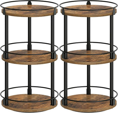 YATINEY Spice Rack, Set of 2 Lazy Susan Organizer, 3-Tier Turntable Organizer For Cabinet, Compact and Versatile, for Kitchen Countertop, Rustic Brown SR23L2BR