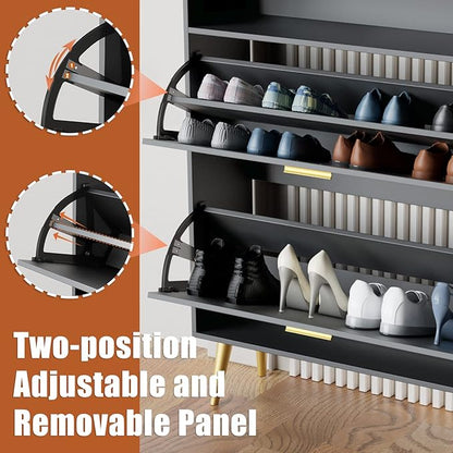 JOZZBY Shoe Cabinet for Entryway, Narrow Shoe Storage Cabinet with 2 Flip Drawers, Freestanding Hidden Shoe Rack Storage with Open Shelves for Hallway, Living Room