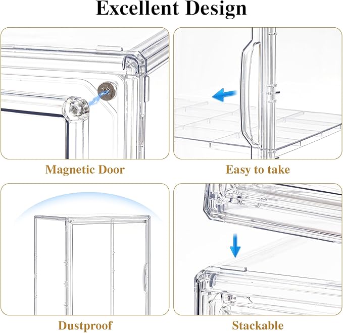2 Pack Large Clear Acrylic Display Case Compatible with Labubu POP MART Storage Bin for Collectibles with 2 Removable Shelves and Magnetic Door Display Organizer Box for Anime Figures, Dolls