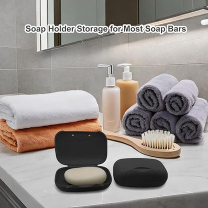 Soap Holder Container, Portable Bar Soap Saver Scrubber Case for Bathroom and Kitchen (Black)