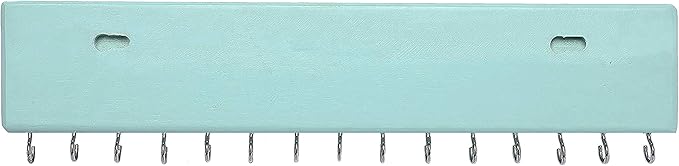 SANY DAYO HOME Jewelry Organizer with 30 Hooks and Cosmetics Shelf, 15 x 3 x 4 inches Wall Mounted Rustic Pine Wood Holder for Necklaces and Bracelets, Suitable for Kids and Adults (Aqua)