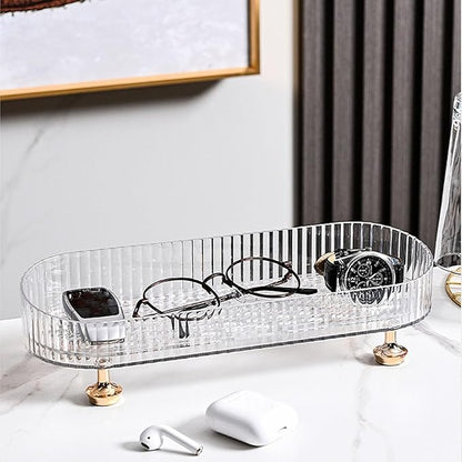 Makeup Perfume Organizer Tray, Small Bathroom Trays for Counter, Decorative Perfume Trays for Dresser, Vanity Make up Organizer Trays for Skincare and Cosmetics, Bathroom Tray Countertop