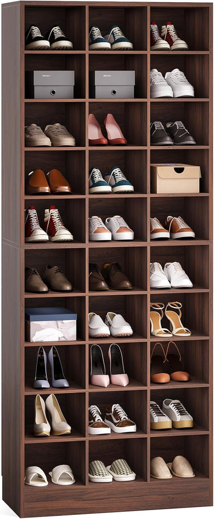 LITTLE TREE 70.9" Tall Shoe Rack, 10-Tier Freestanding Shelf, Max. Store 30 Pairs, Shoe Cabinet Organizer for Living Room, Entryway, Cloakroom, Brown