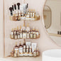 Asayuee 3-Tier Corner Bathroom Counter Organizer with Top Toothbrush Holders,Large Makeup Organizer Countertop with Brush Holder,Skincare Organizers Corner,Exquisite Vanity Organizer (Gold, 3 Tier)
