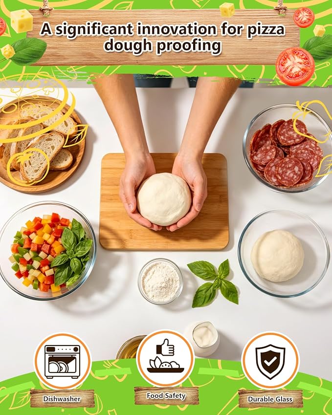 2 Pack Pizza Dough Proofing Container, 2000ML Glass Proofing Box with Clear Airtight Lid, Stackable Fermentation Storage for Dough Balls & Bread, Includes Cutter