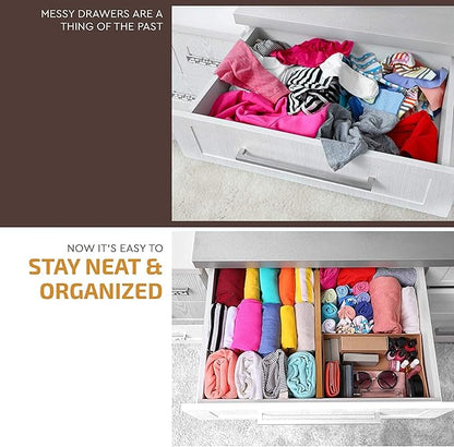 6-Pack Drawer Dividers - 2.6 Inches High, Adjustable 16 to 22 Inches Bamboo Drawer Organizer, Large Expandable Separator for Clothes, Dresser, Bedroom, Bathroom, Baby, Office, Kitchen Utensil Storage
