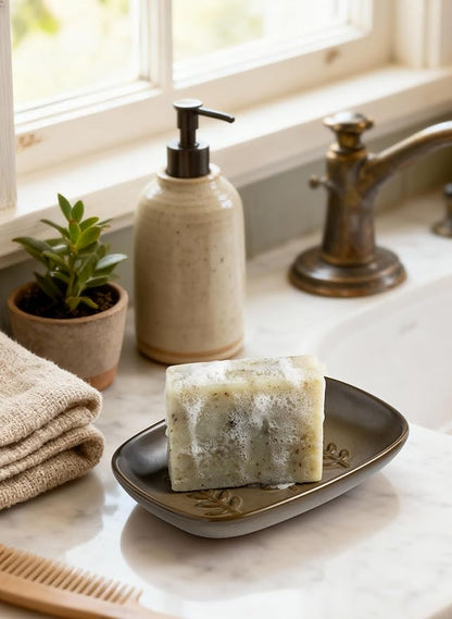 Miamolo Soap Dish Soap Holder Shower, Ceramic Soap Dishes for Bar Soap Sponge, Farmhouse Shower Soap Dish, Large Soap Saver Tray for Bathroom Kitchen Sink, Easy Cleaning, Extend Soap Life, Brown