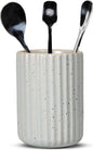 Ceramic Spoon Holder for Coffee Bar, Upright Tea Spoon Holder Cup, Coffee Stirrers Straws Stir Stick Holder, Spotted Grey Fluted Surface