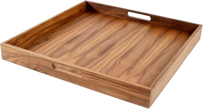 Virginia Boys Kitchens Walnut Wood Serving Tray with Handles - Serve Coffee, Tea, Cocktails, Appetizers, Breakfast in Bed or for Ottomans or Desk - 20x20 Square