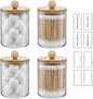 novelinks Acrylic Plastic Qtip Holder Dispenser, Apothecary Jar Canister Set with Lids for Cotton Swabs, Balls, Round Pads & Floss Picks - Bathroom Vanity Makeup Storage Container (Beige, 4 Pack)