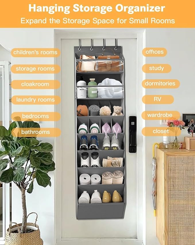 Multi 8 Shelves Over The Door Shoe Organizer, Hanging Shoe Holder with Deep Pockets, Narrow Shoe Rack for Boots Storage, Over Door Organizer for Home, Apartment, Daily Necessities