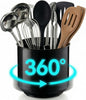 Cooler Kitchen Jumbo Extra Large Sturdy Rotating Black Utensil Holder Caddy with No-Tip Weighted Base, and Gripped Insert - Rust Proof and Dishwasher Safe Kitchen Utensils Holder