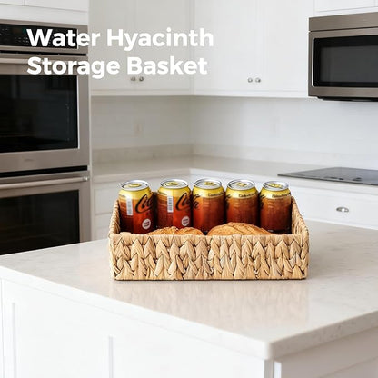 Wicker Storage Baskets Set of 3, Handwoven Water Hyacinth Baskets for Organizing, Large and Small Wicker Baskets Set, Decorative Natural Woven Baskets 3Pack for Pantry Shelves