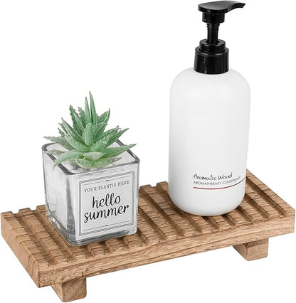 Bathroom Tray Rustic Farmhouse Bathroom Decor Wood Display Stand Riser Kitchen Soap Dish Holder for Vanity, Countertop, Sink, 8.6 * 3.6 Brown