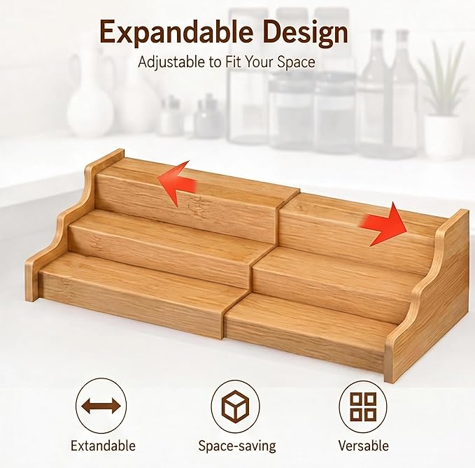 Expandable 3-Tier Bamboo Can Rack Organizer for Pantry, Adjustable Kitchen Cabinet Storage Shelf, Holds Up to 24 Cans, Natural Elegance