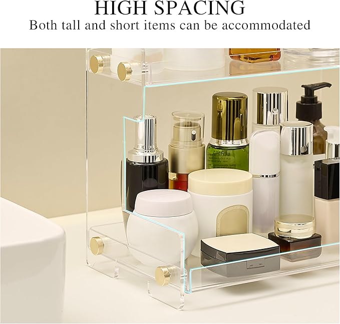 LEQ 2 Tier Bathroom Organizer Countertop Storage, Acrylic Standing Holder Cosmetic Storage Perfume Shelf for Bathroom, Bedroom, Dressing Table and Other Scenes that Need Storage