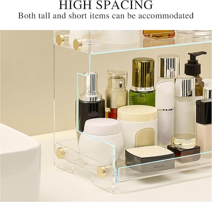 LEQ 2 Tier Bathroom Organizer Countertop Storage, Acrylic Standing Holder Cosmetic Storage Perfume Shelf for Bathroom, Bedroom, Dressing Table and Other Scenes that Need Storage